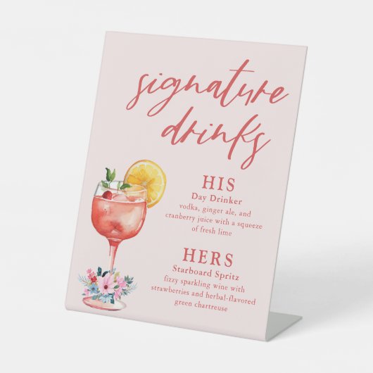 Signature Drinken Wedding Cocktail Reclamebord Met Voetstuk (Voorkant)