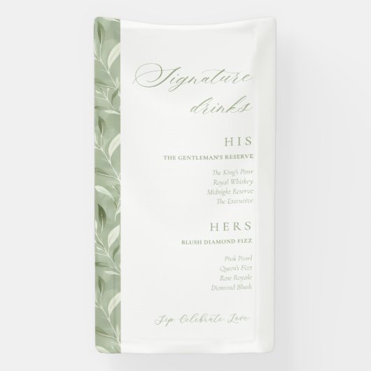 Signature Drinks Elegant Sage Green Wedding Barar  Spandoek (Verticaal)