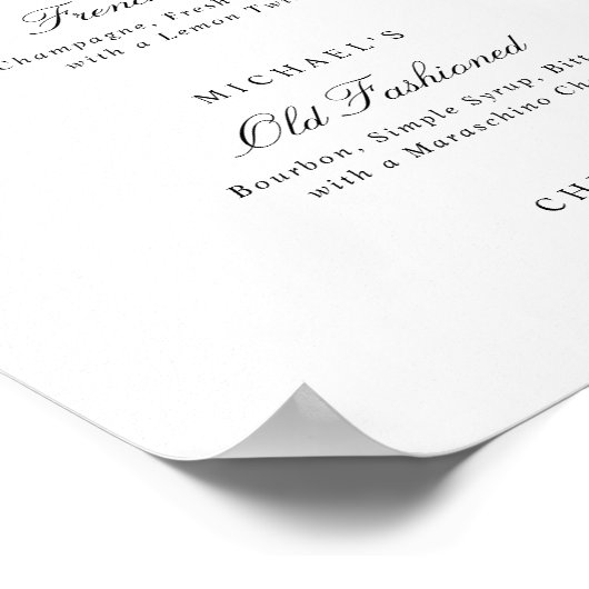 Signature Drinks Elegant Simple Wedding Bar Sign Poster (Hoek)
