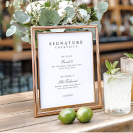 Signature Drinks Elegant Simple Wedding Bar Sign Poster