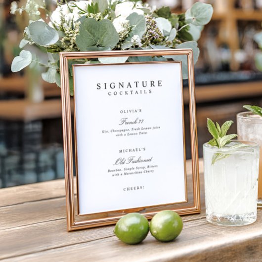 Signature Drinks Elegant Simple Wedding Bar Sign Poster