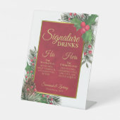Signature Drinks Holly & Pine Christmas Wedding Reclamebord Met Voetstuk (Voorkant)