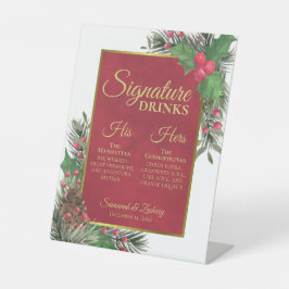Signature Drinks Holly & Pine Christmas Wedding Reclamebord Met Voetstuk