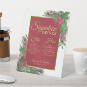 Signature Drinks Holly & Pine Christmas Wedding Reclamebord Met Voetstuk (Insitu)