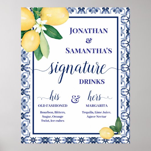 Signature Drinks Mediterranean Wedding Reception Poster (Voorkant)