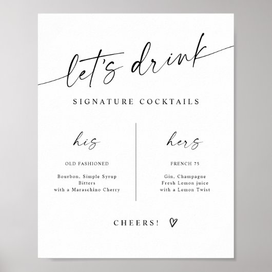 Signature Drinks Modern Handwritten Wedding Sign Poster (Voorkant)