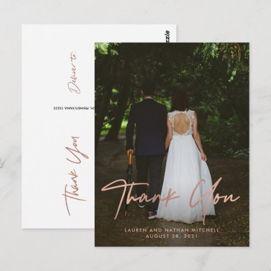 Signature | Faux Roos Gold bruiloft foto Dank u Briefkaart (Voorkant / Achterkant)