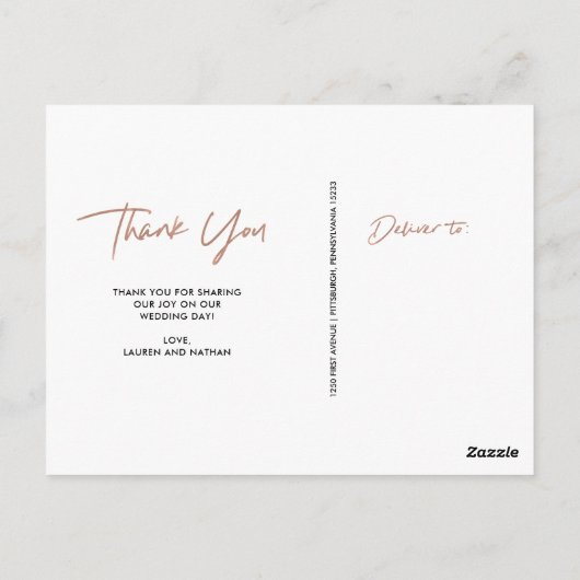 Signature | Faux Roos Gold bruiloft foto Dank u Briefkaart (Achterkant)