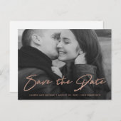 Signature | Faux Roos Gold Photo Save the Date Aankondigingskaart (Voorkant / Achterkant)