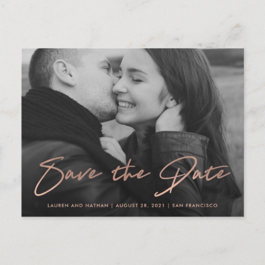 Signature | Faux Roos Gold Photo Save the Date Aankondigingskaart (Voorkant)