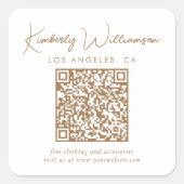 Signature Gold Script QR-code Vierkante Sticker (Voorkant)