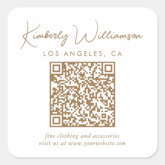 Signature Gold Script QR-code Vierkante Sticker (Voorkant)