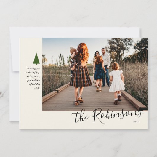 Signature Green Tree Single Photo Holiday Card Feestdagenkaart (Voorkant)