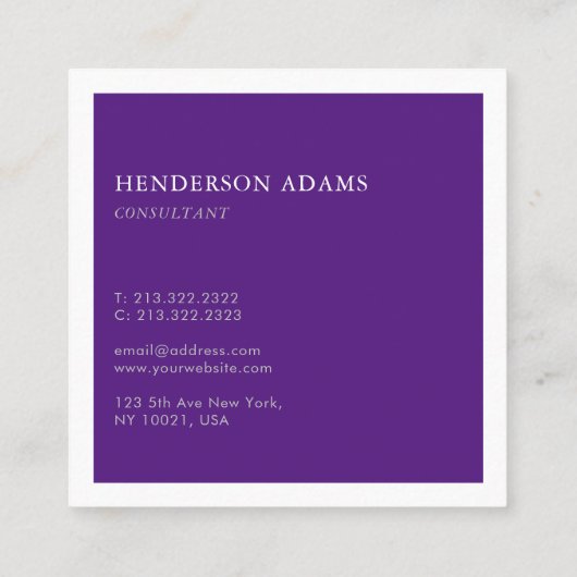 Signature Luxury Script Royal Paars and White Vierkante Visitekaartje (Achterkant)
