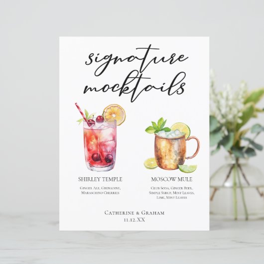 Signature Mocktails Zomer Drinken Bruiloft Menu (Staand voorkant)