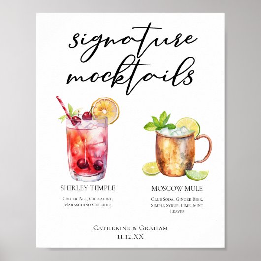 Signature Mocktails Zomer Drinken Bruiloft Menu Poster (Voorkant)