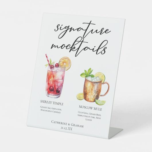 Signature Mocktails Zomer Drinken Bruiloft Menu Reclamebord Met Voetstuk (Voorkant)
