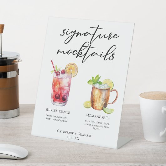 Signature Mocktails Zomer Drinken Bruiloft Menu Reclamebord Met Voetstuk (Insitu)