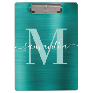 Signature Monogram Aqua Blauwgroen Shimmer Folie Klembord
