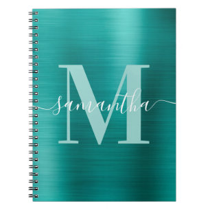Signature Monogram Aqua Blauwgroen Shimmer Folie Notitieboek