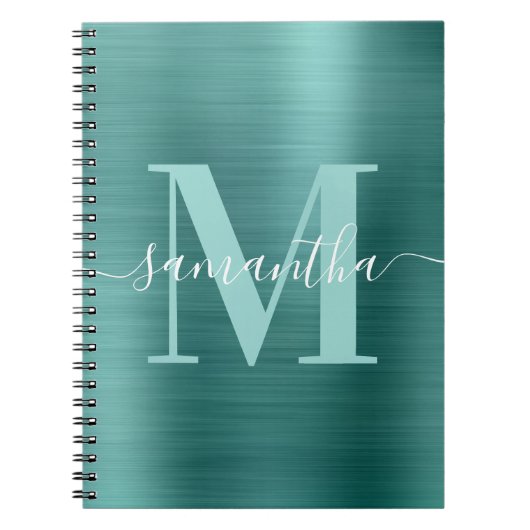 Signature Monogram Aqua Blauwgroen Shimmer Folie Notitieboek (Voorkant)