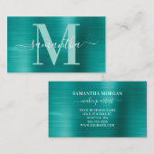 Signature Monogram Aqua Blauwgroen Shimmer Folie Visitekaartje (Voorkant / Achterkant)
