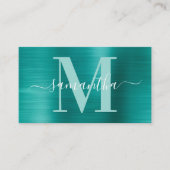 Signature Monogram Aqua Blauwgroen Shimmer Folie Visitekaartje (Voorkant)