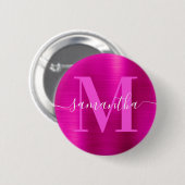 Signature Monogram Hot Pink Shimmer Folie Ronde Button 5,7 Cm (Voorkant /achterkant)