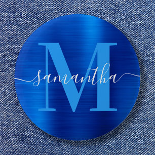 Signature Monogram Koninklijk Blauw Folie  Ronde Button 5,7 Cm