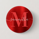 Signature Monogram Red Shimmer Folie Ronde Button 5,7 Cm (Voorkant)