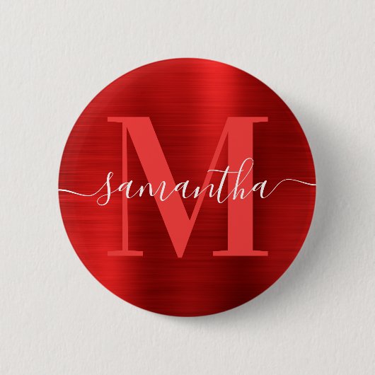 Signature Monogram Red Shimmer Folie Ronde Button 5,7 Cm (Voorkant)