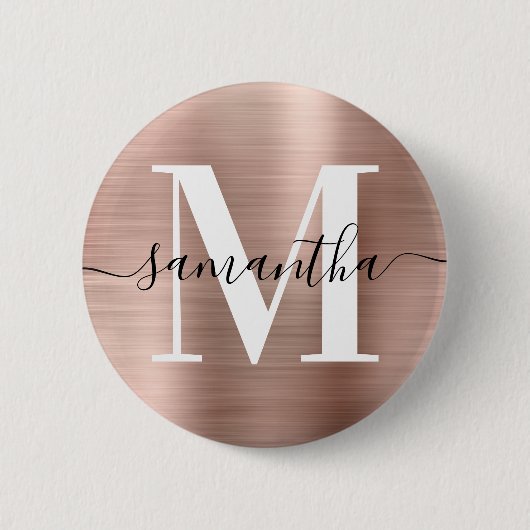 Signature Monogram Roos Gold Shimmer Folie Ronde Button 5,7 Cm (Voorkant)
