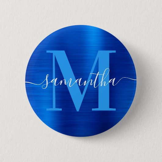Signature Monogram Royal Blue Folie Ronde Button 5,7 Cm (Voorkant)