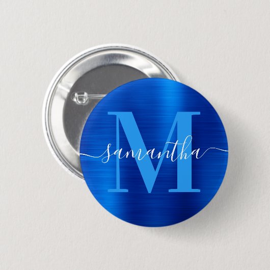 Signature Monogram Royal Blue Folie Ronde Button 5,7 Cm (Voorkant /achterkant)