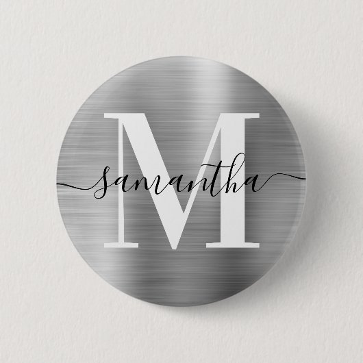 Signature Monogram Silver Shimmer Folie Ronde Button 5,7 Cm (Voorkant)