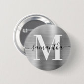 Signature Monogram Silver Shimmer Folie Ronde Button 5,7 Cm (Voorkant /achterkant)