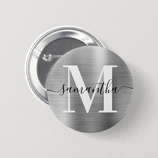 Signature Monogram Silver Shimmer Folie Ronde Button 5,7 Cm (Voorkant /achterkant)