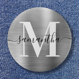 Signature Monogram Silver Shimmer Folie Ronde Button 5,7 Cm