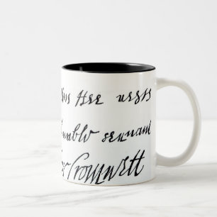 Signature Oliver Cromwell, met de hand geschreven Tweekleurige Koffiemok