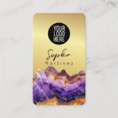 Signature Purple Agate gold marble & QR Code Logo Visitekaartje (Voorkant)