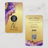 Signature Purple Agate gold marble & QR Code Logo Visitekaartje (Voorkant / Achterkant)