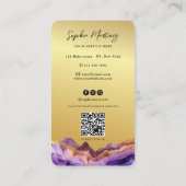 Signature Purple Agate gold marble & QR Code Logo Visitekaartje (Achterkant)