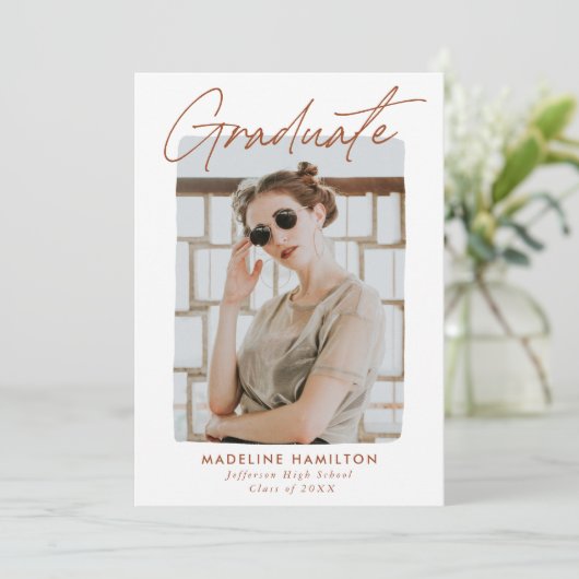 Signature Rust Script Photo Afstuderen Aankondiging (Staand voorkant)