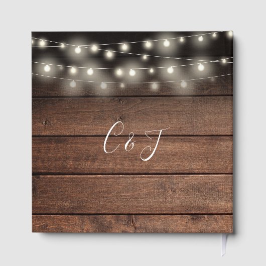 Signature Rustic Wood String Lights Wedding Gastenboek (Achterkant)