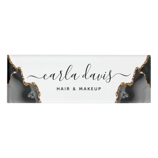 Signature Script Agate Zwart En Goud Marmer Naambadge (Voorkant)