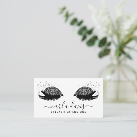 Signature Script Black Glitter Eyelashes Visitekaartje (Staand voorkant)