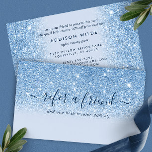 Signature Script Blauwe Glitter Moderne Meisjesach Aanbevelingskaartje