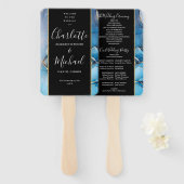 Signature Script Blue Agate Wedding Program Handwaaier (Voorkant en achterkant)