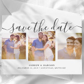 Signature Script Drie Foto's Grijs Save The Date Aankondigingskaart