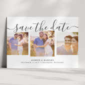 Signature Script Drie Foto's Grijs Save The Date Aankondigingskaart